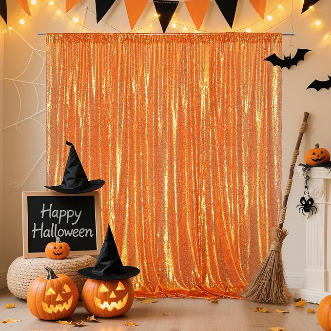 Poise3EHome 6FT x 8FT Orange Sequin Photography Backdrop Curtain for Halloween Party Decoration - Image 2