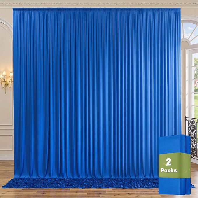 10ft x 10ft Wrinkle Free Royal Blue Backdrop Curtain for Parties, 2 Panels 5x10ft Silky Polyester Blue Photo Backdrop Drapes for Weddings Birthday Party Photography Background by ENJOYYOURPARTY