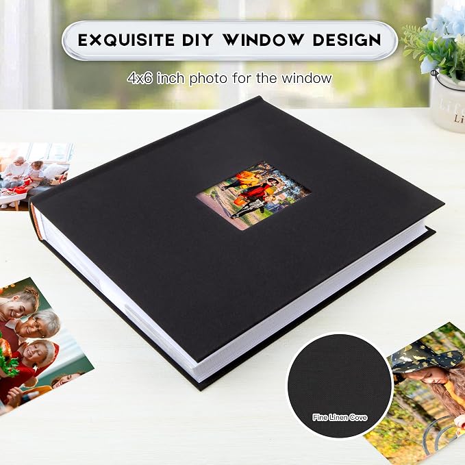 Photo Album 4x6 Vertical 600 Photos with Writing Space, Black | Linen Cover, Acid-Free Pages, Clear PP Pockets, Memo Writing Space, Front Display Window, Family, Wedding & Travel Memories - Image 7