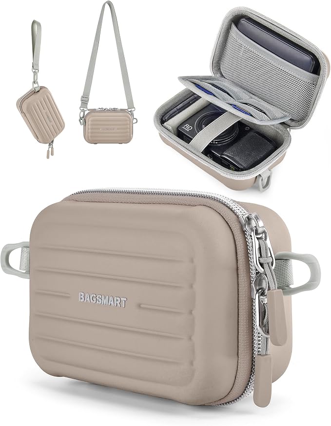 BAGSMART Digital Camera Case, Small Camera Bag with 2 Carrying Ways, Brown | Lightweight Camera Sling Bag for Canon Powershnot ELPH 180/190/Sony DSCW800/DSCW830, Waterproof & Protective by BAGSMART