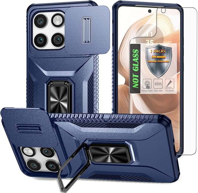 for Moto Edge 2025 Case,with Sliding Camera Lens Cover,HD Screen Protector,360° Rotating Kickstand,AYMECL Military-Grade Shockproof Protective Cover for Motorola Moto Edge 2025,Blue by AYMECL