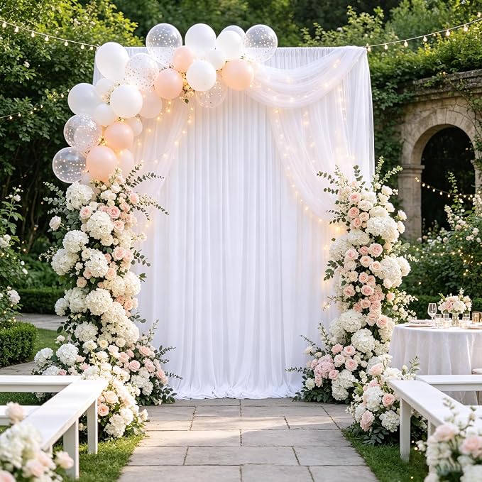 10ft x 10ft White Backdrop Curtains for Parties, Polyester Fabric Backdrop Drapes with Rod Pockets for Weddings, Birthday, Halloween, Photography, Christmas Party Background Curtain, 2 Panels - Image 6