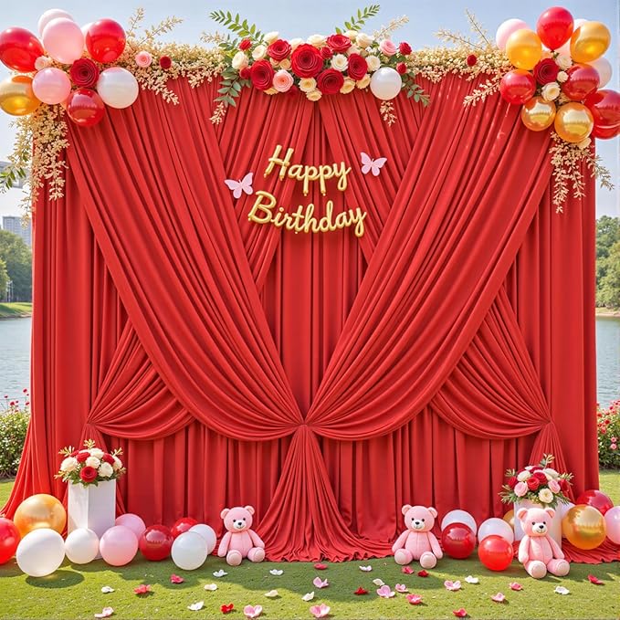 Red Backdrop Curtain for Parties Wedding Wrinkle Free Red Photo Curtains Backdrop Drapes Fabric Decoration for Birthday Party Baby Shower Christmas 5ft x 7ft,2 Panels - Image 2