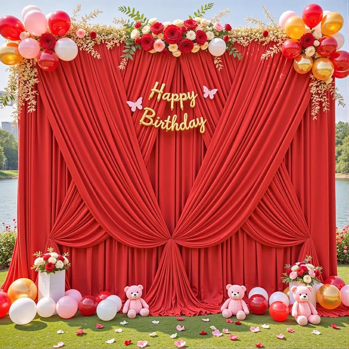 10x10 Red Backdrop Curtain for Parties Wedding Wrinkle Free Red Photo Curtains Backdrop Drapes Fabric Decoration for Birthday Party Baby Shower Christmas 5ft x 10ft,2 Panels - Image 2