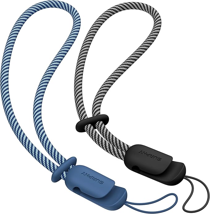SURPHY 2 Pack Phone Lanyard, Phone Wrist Strap for Case, Camera Wrist Strap | Ultra-Light 2-Color Braided Phone Strap, Cellphone Charm Strap, Anti-Lost Wrist Lanyard for Women and Men, Black Blue Jay by SURPHY