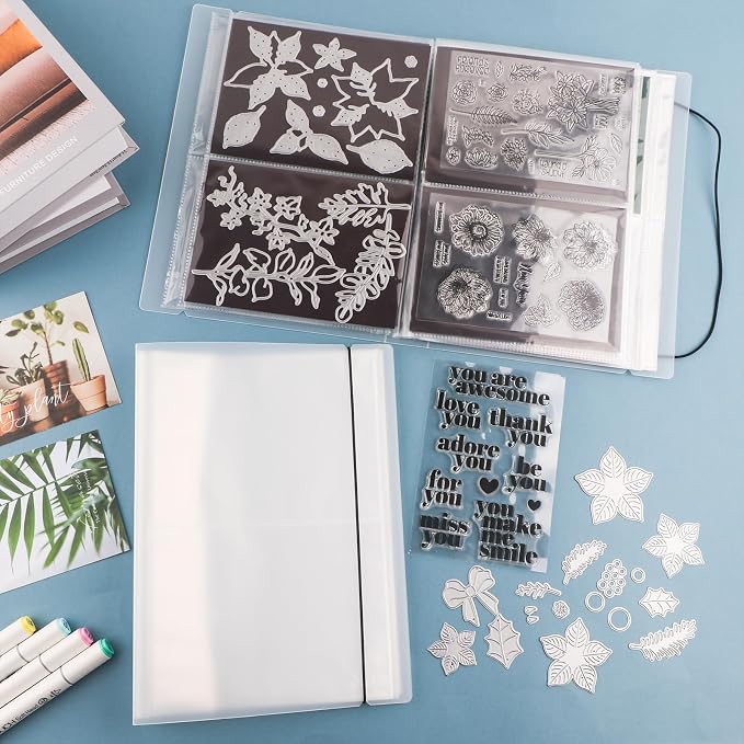 2 Pack Large Sticker Photo Storage Album, Stamp & Cutting Dies Storage Book Organizer Folder for Cards Storage DIY Scrapbooking Card Making Supplies 20 Pages 80 Pockets/Pack (Clear + Green) - Image 4