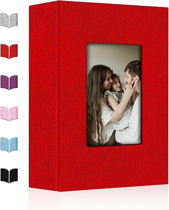 Photo Album 4x6,Linen Cover Slide-in Photo Album Book Can Holds 200 4x6 Photos with 50 Black Sheets for Baby Family Pictures Artwork or Postcards Storage (Red) - Image 2
