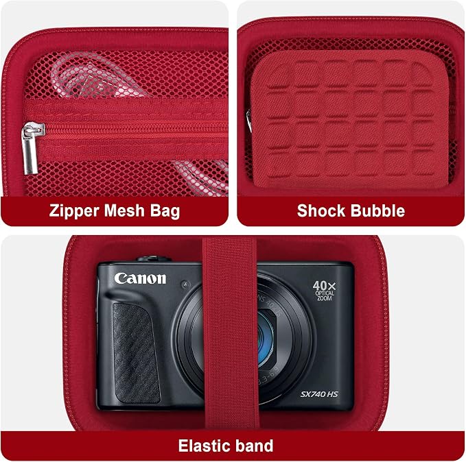 Carrying Case for Canon PowerShot SX740 HS, SX730 HS Camera, Red | SX720 HS, SX620 HS, G7 X Mark III, G7 X Mark II Digital Camera, Storage Holder Travel Bag with Mesh Pocket for Battery Pack - Image 4