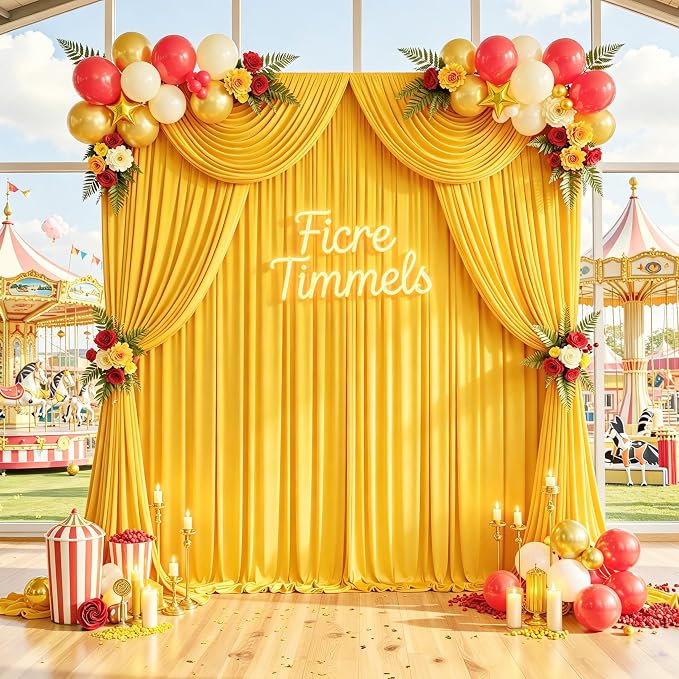40 ft x 10 ft Wrinkle Free Yellow Backdrop Curtain for Parties, Ginger Polyester Photo Backdrop Drapes,Thick Background 8 Panels 5ft x 10ft for Baby Shower Wedding Birthday Party Backdrop Stand - Image 3