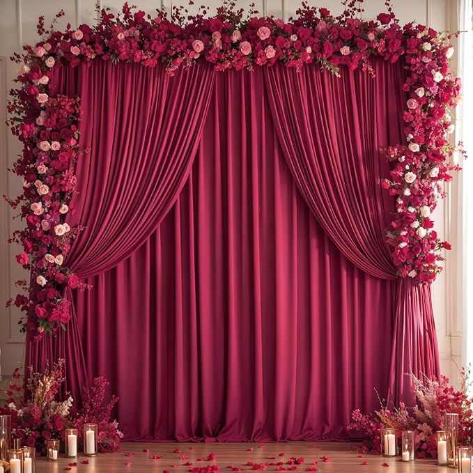 Burgundy Backdrop Curtains 4 Panels - Wrinkle-Free Polyester Photography Drapes for Baby Shower & Birthday Party - 16 X10FT - Image 4