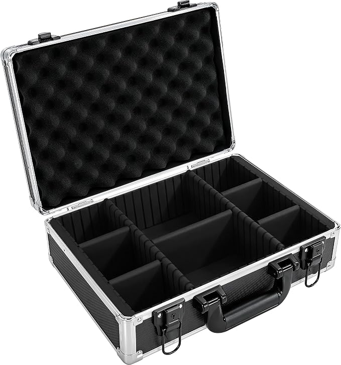 Aluminum Storage Case with Adjustable Dividers, Multi-Function Lockable Storage Carrying Case for Graded Card, Barber Tools, Makeup Tools, etc (Medium) ﻿ by ITHWIU