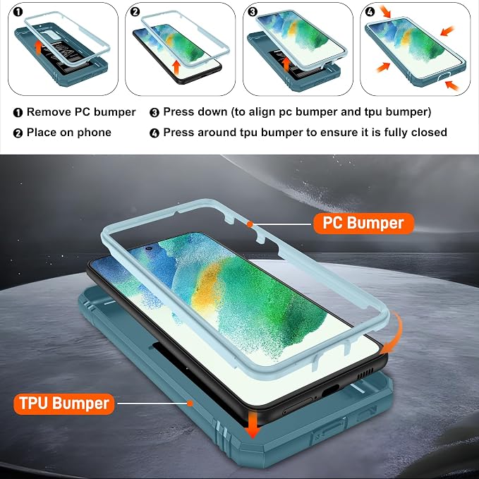 Gritup for Samsung Galaxy S21 FE 5G Case with 2PCS Screen Protector, Build in 360° Rotating Ring Kickstand, Military Grade Protective Case for S21 FE Phone, Green - Image 4