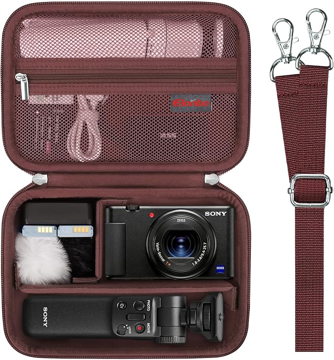 Elonbo Carrying Case for Sony ZV-1F / ZV-1 / ZV-1 II Digital Camera, Black | Sony ZV 1F Vlogging Camera Hard Travel Protective Bag, Vlogger Accessory Kit Tripod Microphone Grip Organizer Holder by Elonbo