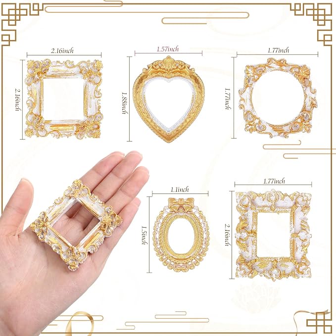 Vicenpal 25 Pcs White Gold Mini Vintage Picture Frames Bulk | Small Vintage Photo Frames, Antique, Resin, Baroque, Ornate, Cute Wallet Size, for DIY Jewelry Gifts Christmas Wedding Decor - Image 3