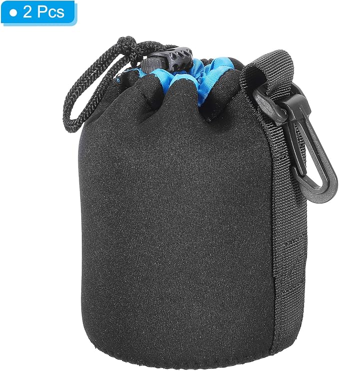 PATIKIL Camera Lens Bag 3.3" ID x 5.5" H Drawstring Lens Pouch 2Pcs | Black, Blue, with Thick Protective Neoprene Lens Case for DSLR Camera Lens Water Coffee Cups - Image 3