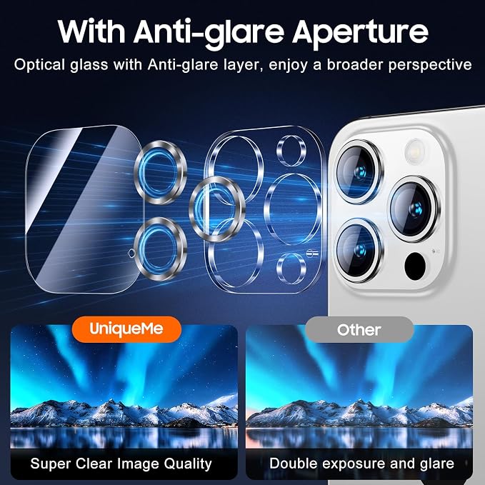 UniqueMe for 3 Pack iPhone 15 Pro/15 Pro Max Camera Lens Protector-White | Drop Protection, Case Friendly, 9H Tempered Glass, Camera Cover Screen, 2023 New Version - Image 4