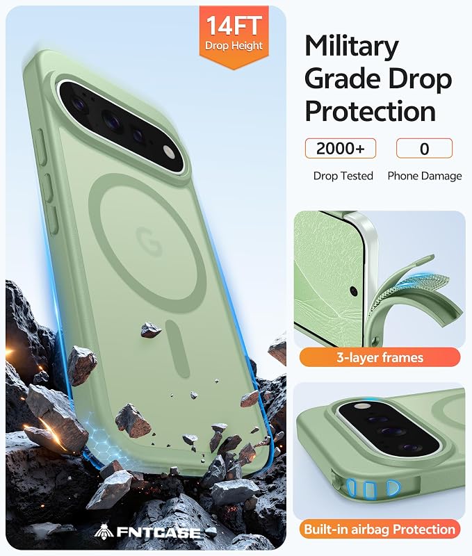 FNTCASE for Google Pixel 11 Pro Case/Pixel 11 Case, with Screen Protector | Fit for Magsafe, Translucent Matte, 14FT Military Grade Drop Protection, Shockproof Protective Phone Cover, Light Moss - Image 6