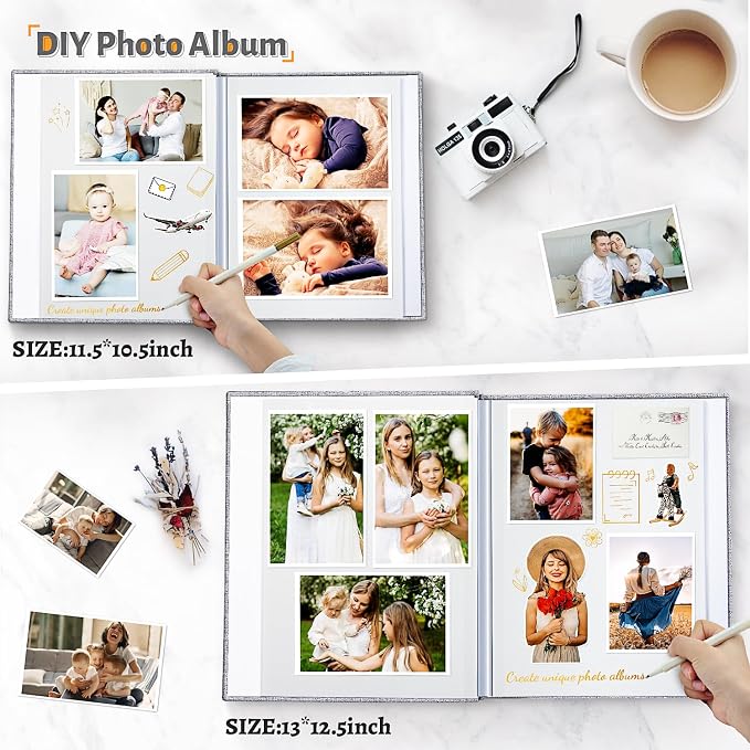 Artfeel Photo Album Self Adhesive Scrapbook,60 Pages Large Photo Book for 4x6,5x7,8x10 Pictures,DIY Album for Baby Wedding Family Travel Birthday,with Metallic Pen and Scraper - Image 3
