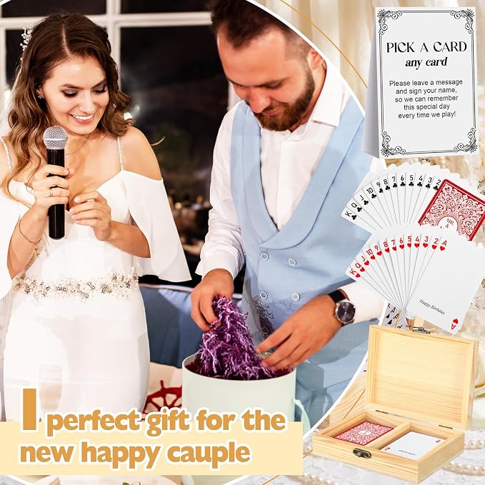 AceOrbit 57 Pack Red Wedding Guest Book Playing Cards Set with Wooden Box | Wedding Signing Guestbook Alternative Personalized Blank Deck of Cards for Guest Reception Romantic Vegas Bridal Shower Games - Image 6