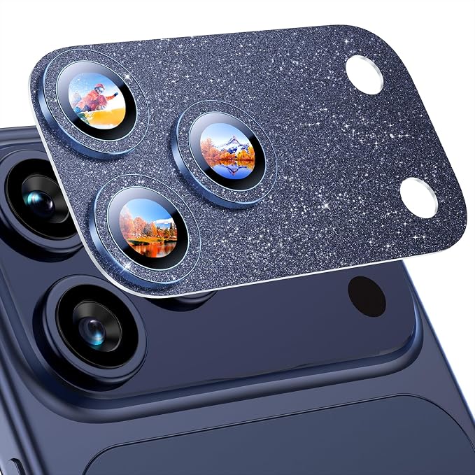 Uyiton for iPhone 17 Pro Camera Lens Protector - Metal Camera Protector | Not Easy to Break, Strong Adsorption, Case-Friendly, Metal 9H Sapphire Glass Rear Camera Screen Cover, Glitter Blue by Uyiton