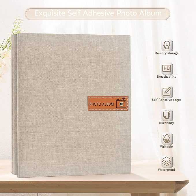 Popotop Large Photo Album Self Adhesive 4x6 5x7 8x10 Scrapbook Album DIY Picture Book,Gifts for Mom,Family Baby and Wedding,with Metal Pen and Plastic Board - Image 2