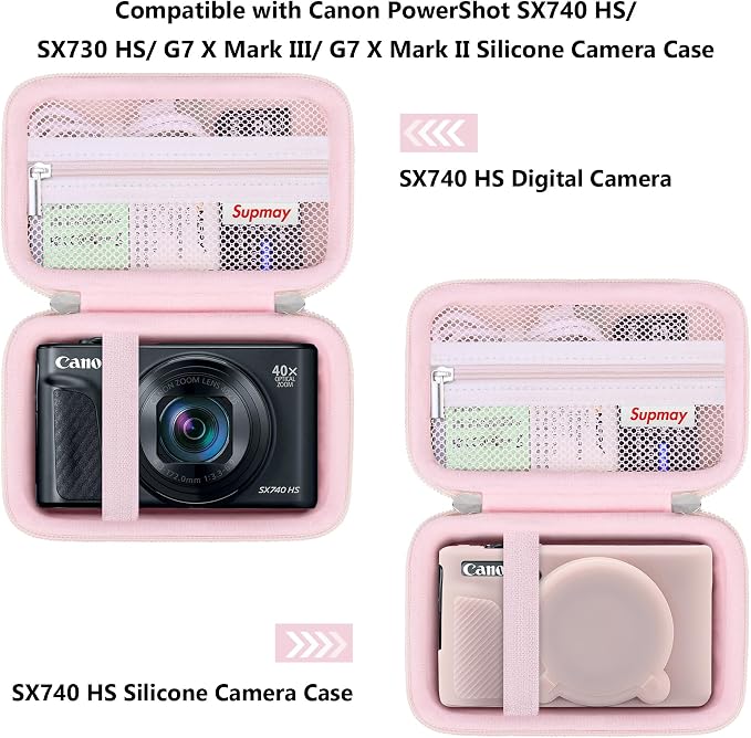 Carrying Case for Canon PowerShot SX740 HS, SX730 HS, Jelly Pink | SX720 HS, SX620 HS, G7 X Mark III, G7 X Mark II Digital Camera, Storage Holder Travel Bag with Mesh Pocket for Battery Pack - Image 3