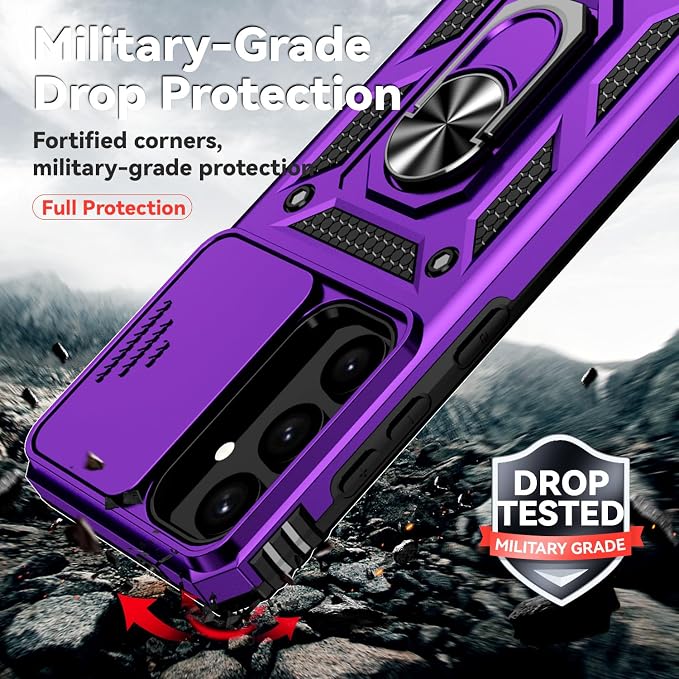 for Samsung Galaxy S24 Plus Case with Camera Lens Cover HD Screen Protector, Military-Grade Drop Tested Magnetic Ring Holder Kickstand Protective Phone Case for Samsung Galaxy S24 Plus (Purple) - Image 5