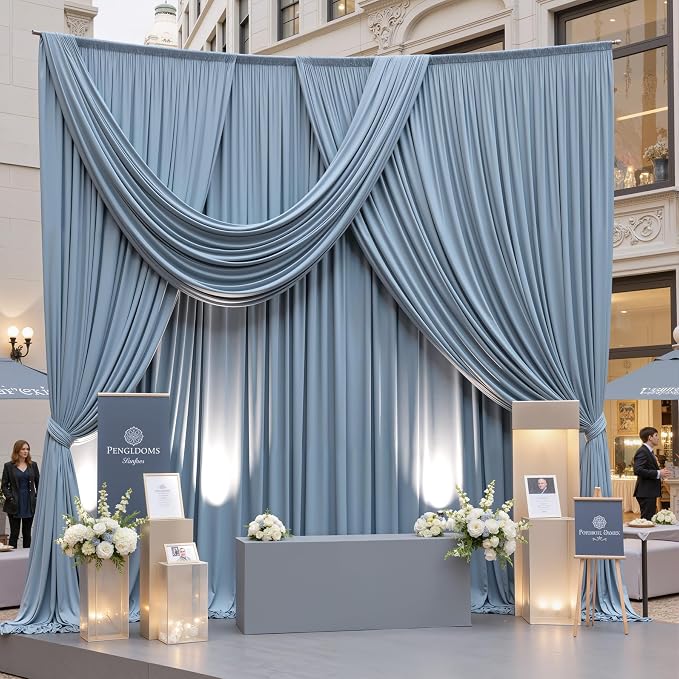10x10ft Wrinkle Free Dusty Blue Backdrop Curtains for Parties, 2 Panels 5x10ft Silky Polyester Photo Backdrop Drapes Back Drop Cloth for Wedding Birthday Photography Background - Image 5