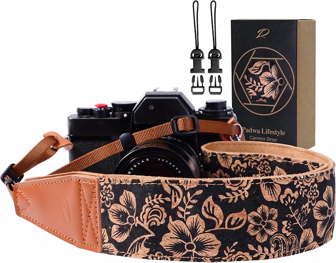 Padwa Lifestyle Cork Camera Strap - 2" Top Layer Cowhide Head Camera Straps for Photographers,Natural Log Crackle Art Print Style,Soft Chamois Velvet Padded Strap Quick Release fits All Cameras by PadwaLifestyleCameraStrap