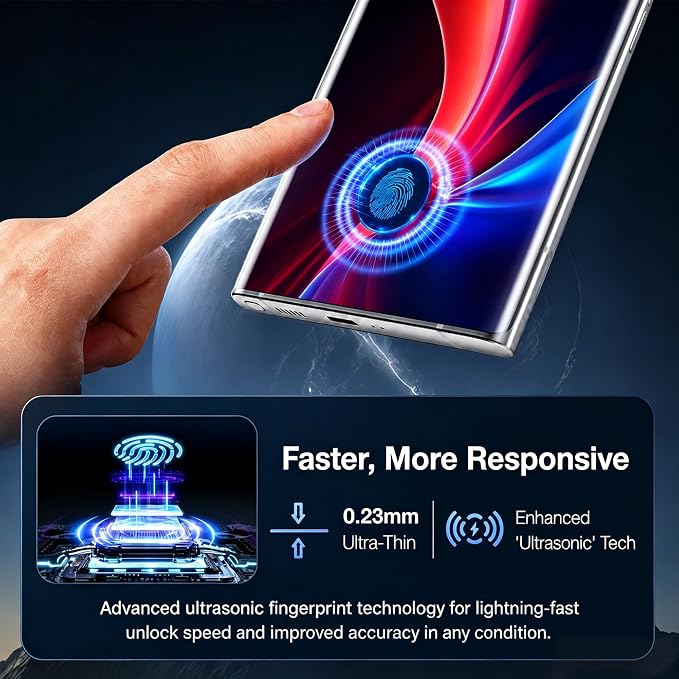 3+2 Pack S22 Ultra Screen Protector for Samsung Galaxy S22 Ultra | 9H Tempered Glass, Ultrasonic Fingerprint Compatible, 3D Curved, Case Friendly, HD Clear, 2 Camera Lens Protectors - Image 2