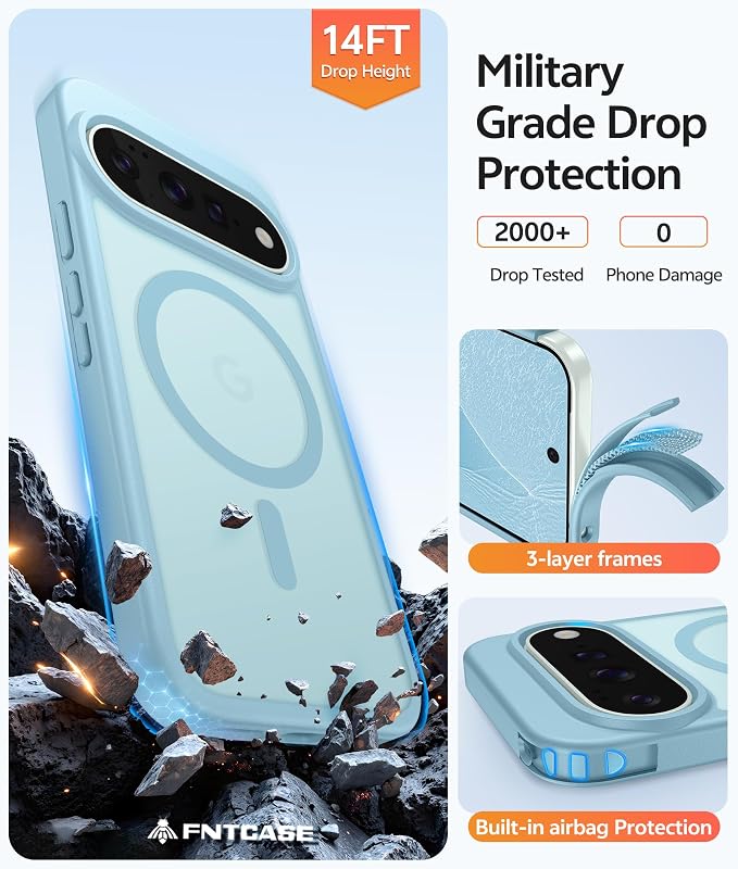 FNTCASE for Google Pixel 11 Pro Case / Pixel 11 Case, with Screen Protector | Fit for Magsafe, Translucent Matte, 14FT Military Grade Drop Protection, Shockproof Protective Phone Cover, Teal - Image 6