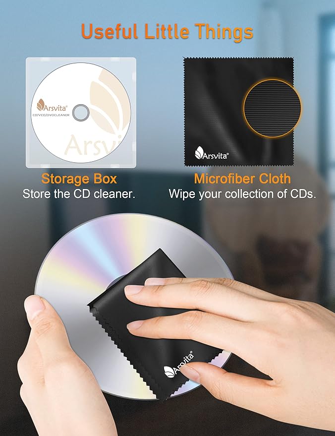Arsvita CD Laser Lens Cleaner Disc Cleaning Set for CD/VCD/DVD Player | with Soft Microfiber Cloth, Safe and Effective - Image 6