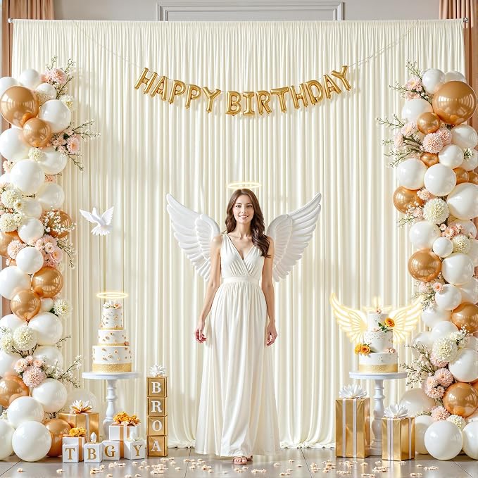 8ftx10ft Wrinkle Free Ivory Backdrop Curtain - 10 Feet Photography Backdrop Drapes, Silky Polyester Back Drop Cloth for Wedding Baby Shower Balloon Arch Background - Image 3