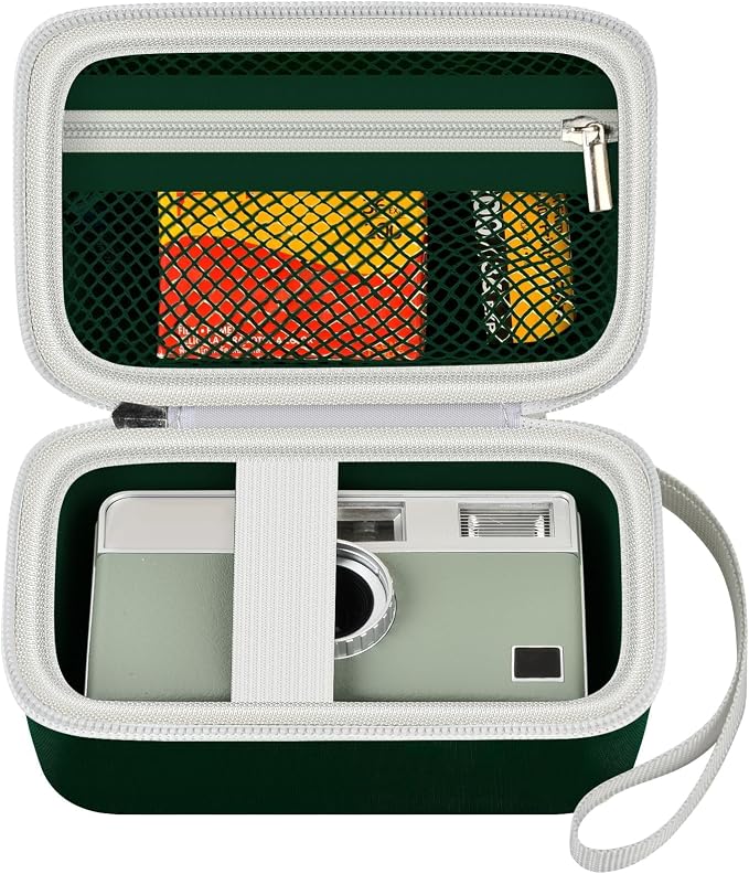 Film Camera Case for Kodak EKTAR H35 H35N Half Frame Film Camera | Camera and 35mm Film Rolls Storage, Mesh Pocket for Small Accessories, Travel and Home Organization; Dark Green, Case Only by Grapsa