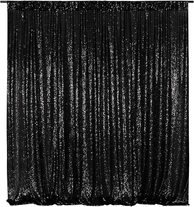Poise3EHome Black Sequin Backdrop, 20Ft x 10Ft Glitter Photography Background Curtains for Halloween Party Wedding Birthday Christmas Thanksgiving Decoration - Image 3