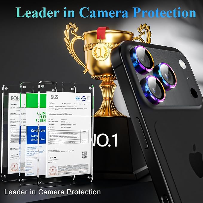 YWXTW Camera Lens Protector for iPhone 17 Pro/iPhone 17 Pro Max, [1 Step Installation Tray] Tempered Glass Screen Protector Metal Individual Camera Cover Accessories Case Friendly (Colorful) - Image 2