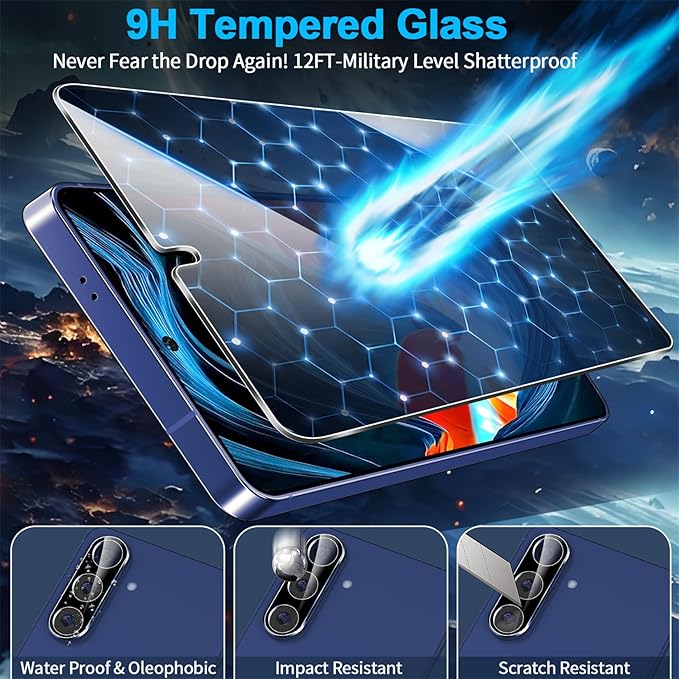 firtstnow 3 Pack Privacy Screen Protector for Samsung Galaxy S25 Tempered Glass + 2 Pack Camera Lens Protector, True 25°Anti Spy, 9H+ Hardness, Fingerprint Unlock, Case Friendly Bubble-Free 6.2 Inch - Image 3