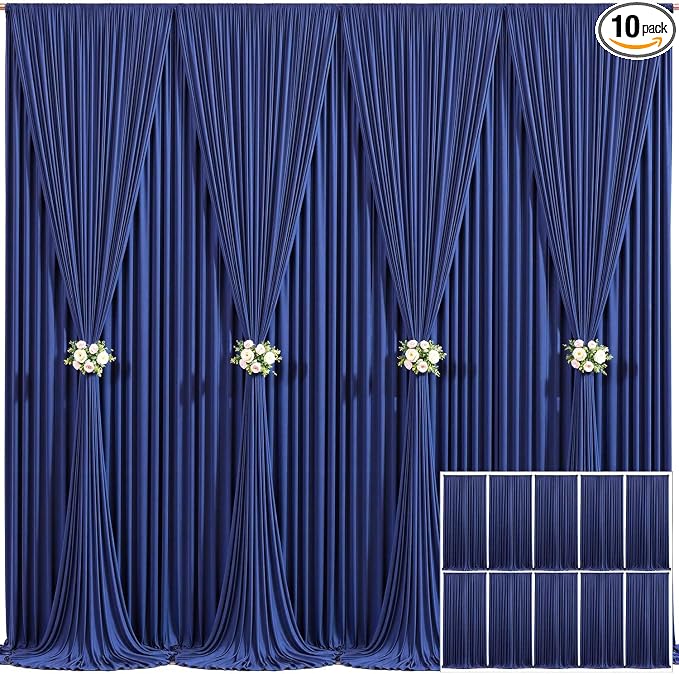 10 Panels Navy Blue Backdrop Curtain for Parties Wrinkle Free Photo Curtains Backdrop Drapes Fabric Decoration for Wedding Birthday Party Baby Shower 50ft(W) x 10ft(H) by Tao-GePartyDecorations