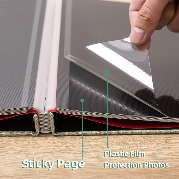 Photo Album Self Adhesive Scrapbook 3x5 4x6 5x7 6x8 Magnetic Album DIY Scrap Book 11x10.6 Inch 40 Black Sticky Pages Linen Cover DIY Photo Album(Grass Green) - Image 5