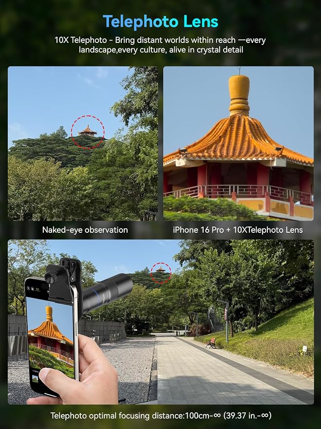 MIAO LAB 10X Telephoto Lens & 200mm Macro Lens, 2-in-1 Aluminum Phone Camera Lens Kit with Universal Clip. Phone Lens Attachment Fit for iPhone 16/15/14/13, Samsung, Android Phone and Most Smartphone - Image 3