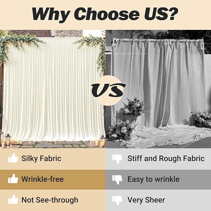32ftx10ft Wrinkle Free Ivory Backdrop Curtain - 10 Feet Photography Backdrop Drapes, Silky Polyester Back Drop Cloth for Wedding Baby Shower Balloon Arch Background - Image 7