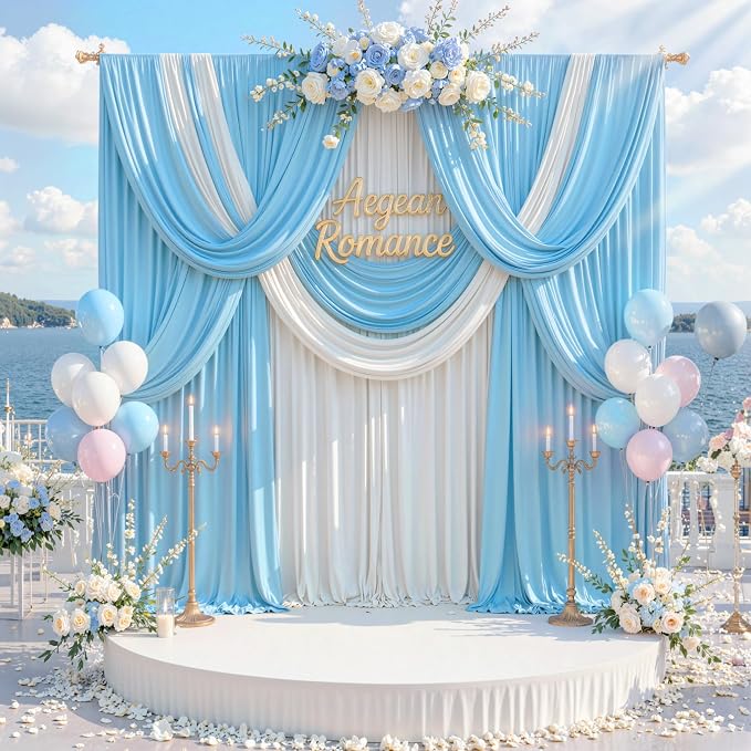 50 ft x 10 ft Wrinkle Free Blue Backdrop Curtain Panels, Polyester Photography Backdrop Drapes, Wedding Party Home Decoration Supplies - Image 6
