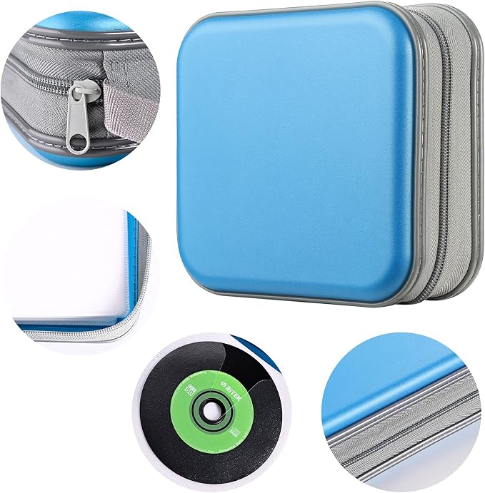 LIOVODE DVD Case, 48 Capacity Hard Plastic CD Case Holder for Car | DVD Storage, Hand Strap, Zipper Closure, Scratch-Resistant Sleeves, CD Storage for Music Blu-Ray Game Disc for Travel Office - Image 3