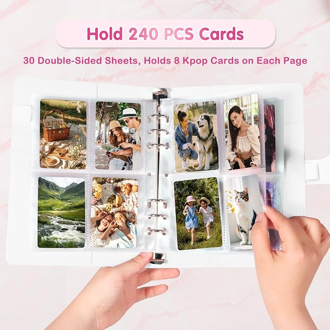 A5 Kpop Photocard Binder with 30 Pack 4-Pocket Card Pages, 6 Ring A5 Binder Card Collector Album with 240 Card Slots,PU Leather Binder Cover with Magnetic Buckle Closure for Organizing Trading Card - Image 2