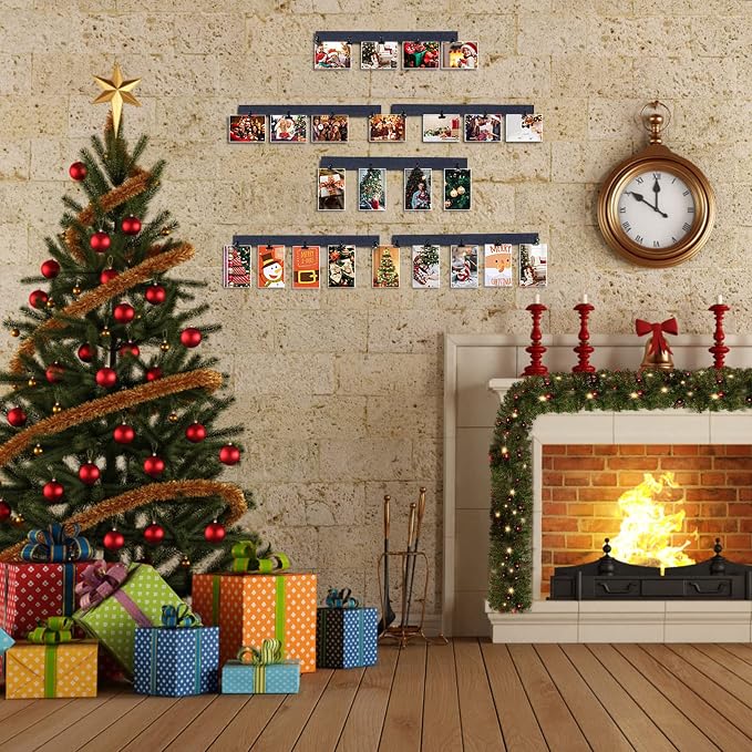 6 Picture Frames Collage Wall Decor With 30 Clips, Wood Photo Frame, No Drilling Required, Adhesive Stickers, Easy to Install, Black. - Image 7