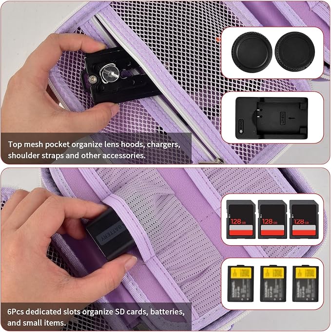 casmilee Camera Case for Sony Alpha ZV-E10 Alpha a6400/ a6700/ a6100/ a6000/ a6600/ a6500 Mirrorless Digital Camera, Hard Travel Bag with a Shoulder Strap for Lens & Accessories (Purple, Medium) - Image 5
