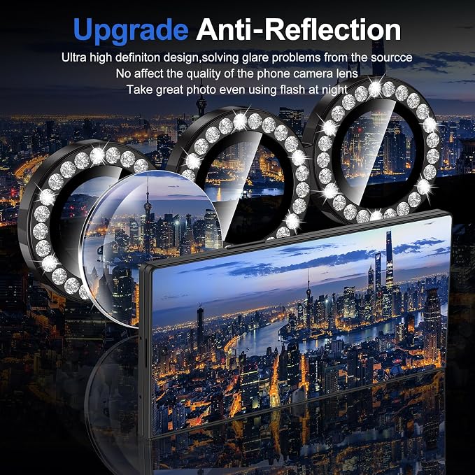 for Samsung Galaxy Z Fold 7 Camera Lens Protector, Individual Metal Ring Tempered Glass Lens Cover, [Strong Adsorption] Scratch Resistant Ultra-Thin HD Clear Lens Cover, 1 Set-Black Diamond - Image 4