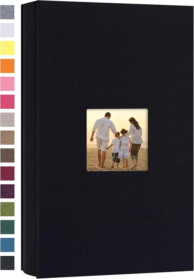 potricher Photo Album 4x6 Pictures, 300 Pockets, Linen Cover, Black | Linen Cover, Front Window, Large Capacity 4x6 Picture Albums, Photo Book for Family, Wedding, Anniversary, Baby, Keepsake by potricher
