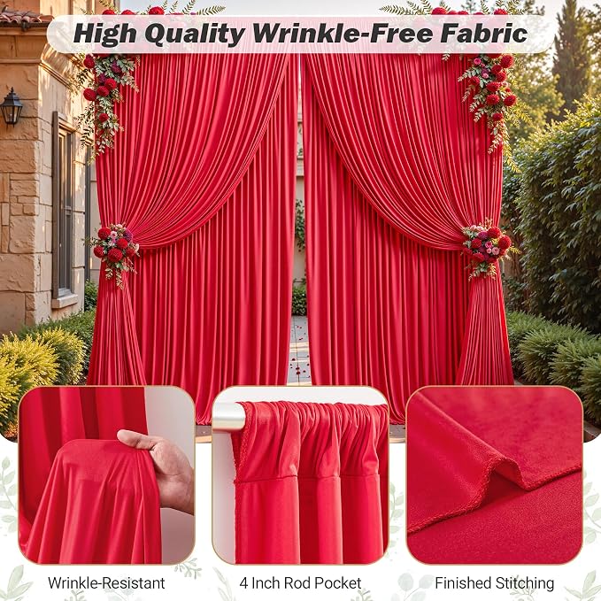 32ftx10ft Wrinkle Free Red Backdrop Curtain - 10 Feet Photography Backdrop Drapes, Silky Polyester Back Drop Cloth for Wedding Baby Shower Balloon Arch Background - Image 5