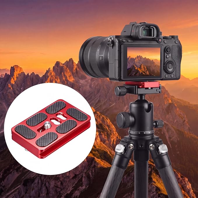 Frienda Quick Release Plate Tripod 1/4-20 DSLR,Pu60,Black and Red | Tripod Mount Plate, Camera Tripod Mount for DSLR Camera Tripod Ball Head , Metal, 1.9 x 1.5 x 0.4 Inch - Image 6